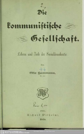Die kommunistische Gesellschaft : Lehren und Ziele der Socialdemokratie