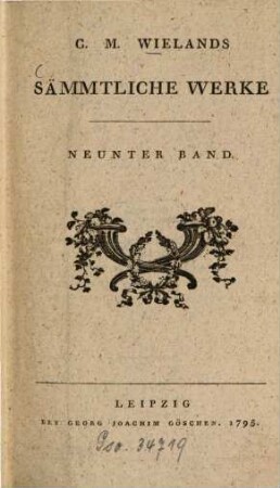 C.M. Wielands Sämmtliche Werke, Neunter Band