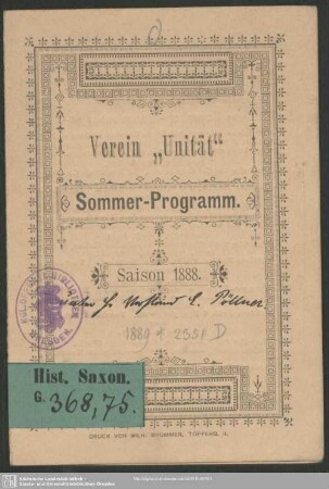 Sommer-Programm : Saison 1888