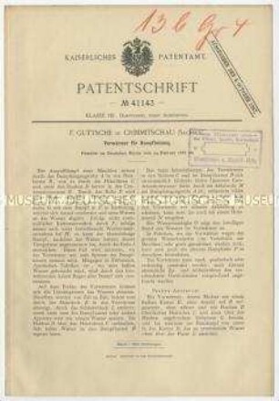 Patentschrift eines Vorwärmers für Dampfheizungen, Patent-Nr. 41143