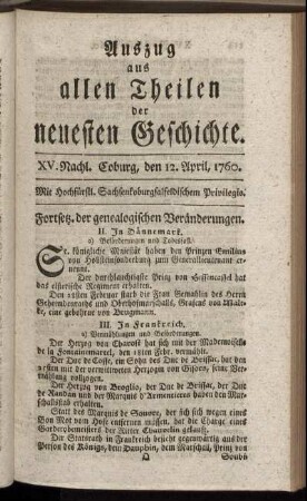 XV. Nachl. Coburg, den 12. April. 1760.