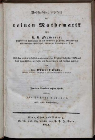 Bd. 2,1: Vollständiger Lehrkurs der reinen Mathematik. Zweiten Bandes erstes Buch