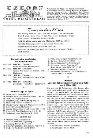 Bericht von der Jahreshauptversammlung 1982 am 3. März 1982