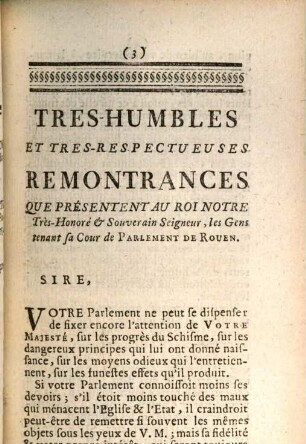 Tres-Humbles Remontrances Du Parlement De Rouen
