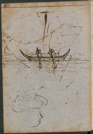 Canoe and paddlers of Easter Island - sketch (March 13th, 1774)