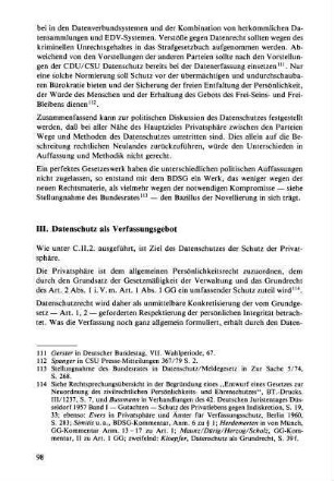 98-110, III. Datenschutz als Verfassungsgebot