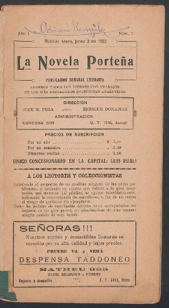 1922000107: "Sangre de fuego" : novela inédita