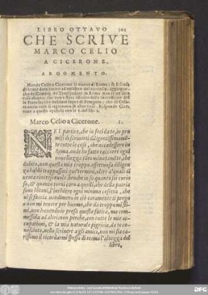 Libro Ottavo Che Scrive Marco Celio A Cicerone. [Di Celio A Cicerone.]