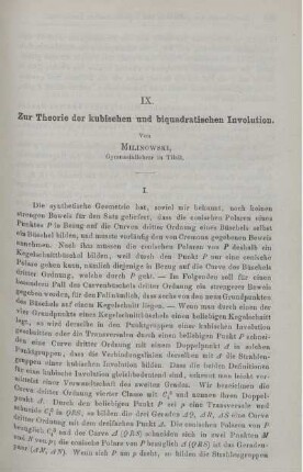 IX. Zur Theorie der kubischen und biquadratischen Involution.