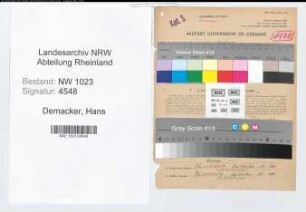 Entnazifizierung Hans Demacker , geb. 02.03.1908 (Angestellter)