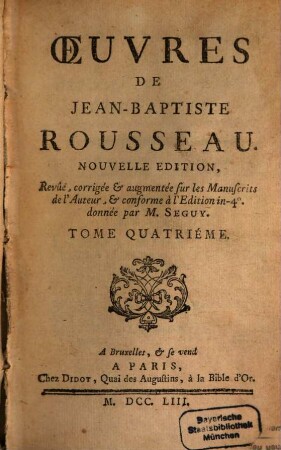 Oeuvres De Jean-Baptiste Rousseau. 4
