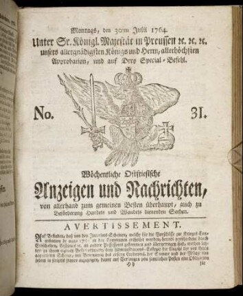 No. 31. Montags, den 30ten Julii 1764.