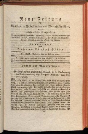 8tes Stück. Weimar, den 22. Februar 1800.