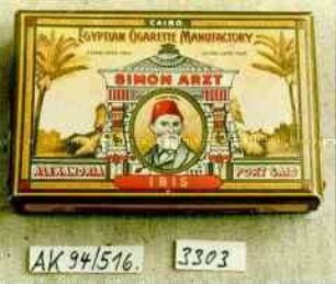 Pappschachtel für 10 Stück Zigaretten "CAIRO EGYPTIAN CIGARETTE MANUFACTORY SIMON ARZT IBIS ALEXANDRIA PORT SAID"