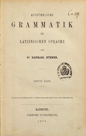 Ausführliche Grammatik der lateinischen Sprache, 1