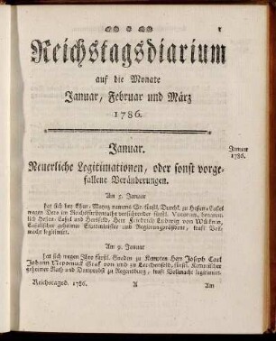 Reichstagsdiarium auf die Monate Januar, Februar und März 1786.