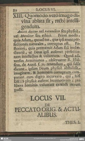 Locus VII. De Peccato Orig. & Actualibus