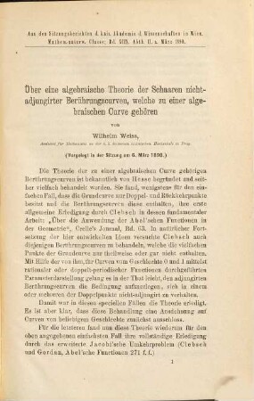 Über eine algebraische Theorie der Schaaren nichtadjungirter Berührungscurven welche zu einer algebraischen Curve gehören