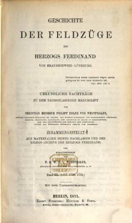 Geschichte der Feldzüge des Herzogs Ferdinand von Braunschweig-Lüneburg : nachgelassenes Manuscript, III
