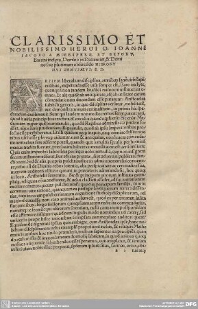 Clarissimo et Nobilissimo Heroi D. Ioanni Iacobo a Moersperg, et befort, Baroni inclyto, Domino in Dattenriet, et Domino suo plurimum obseruando Hieronymus Gemsaeus.