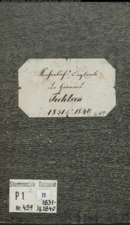 Kirchenbuchduplikat der katholischen Gemeinde Tietelsen, Kreis Höxter (GHT 1831-1840). (Gemeinde: Katholische Gemeinde Tietelsen)