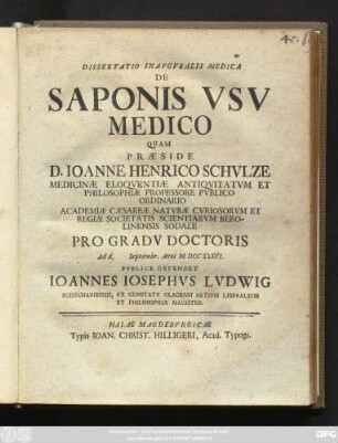 Dissertatio Inavgvralis Medica De Saponis Vsv Medico