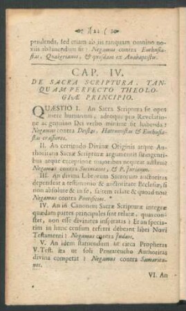 Cap. IV. De Sacra Scriptura, Tanquam Perfecto Theologiae Principio.