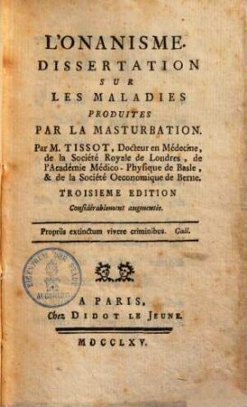 L' onanisme : Dissertation sur les maladies produites par la masturbation