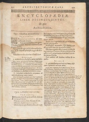 Encyclopaediae Liber Decimusquintus, In quo Architectonica.