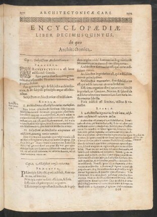 Encyclopaediae Liber Decimusquintus, In quo Architectonica.