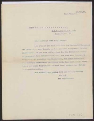 Schreiben an Hans Kampffmeyer, Karlsruhe (Brief)