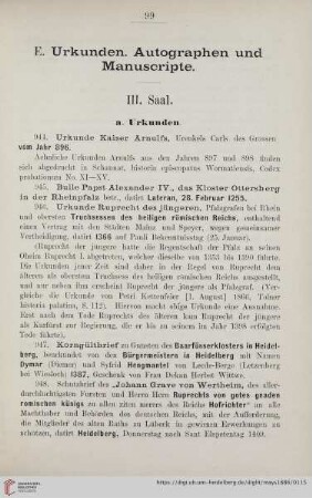E. Urkunden. Autographen und Manuscripte (Nr. 944 - 1032)