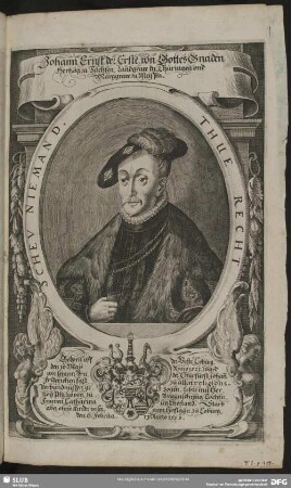 Johann Ernst der Erste, von Gottes Gnaden Hertzog zu Sachsen, Landgrave in Thüringen und Marggrave zu Meissen