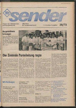 Betriebszeitung 'WF-Sender', Nr.38/1973 (4. Oktoberausgabe 1973)