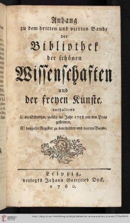 Anhang zu dem dritten und vierten Bande