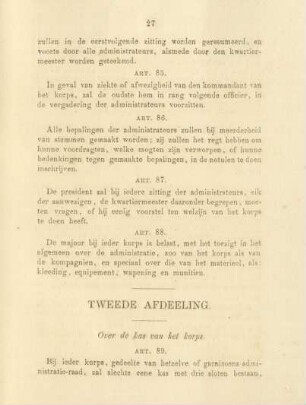 Tweede afdeeling. Over de kas van het korps