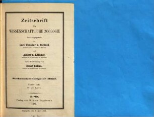 Zeitschrift für wissenschaftliche Zoologie. 26,[2] = Tafeln. 1876