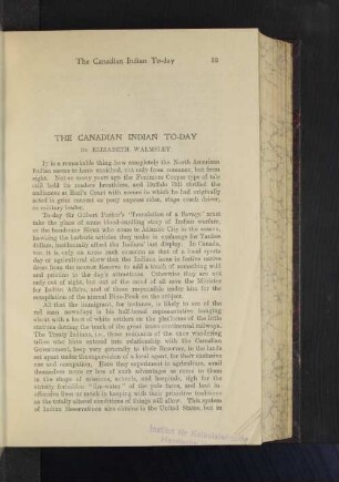 The Canadian Indian To-day