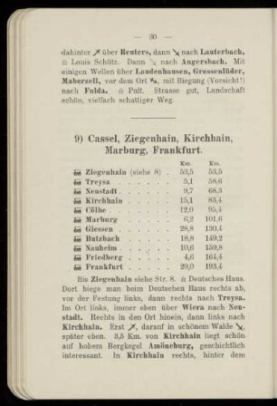 9) Cassel, Ziegenhain, Kirchhain, Marburg, Frankfurt