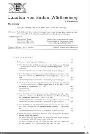 88. Sitzung, Stuttgart, 30.10.1970