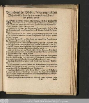 Verzeichniß der Bücher/ so den Leipzigischen MichaelisMarckt außgehen/ und nicht nach Franckfurt gebracht worden.
