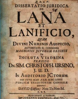 Dissertatio juridica De lana et lanificio