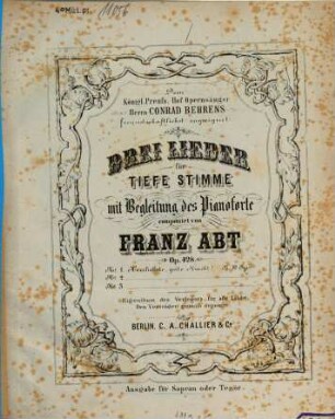 Drei Lieder : für tiefe Stimme mit Begl. d. Pianoforte ; op. 428, 1. Herzliebste, gute Nacht!