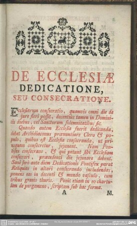 De Ecclesiae Dedicatione, Seu Consecratione
