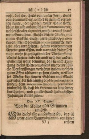 Das XV. Capitel. Von der Colica oder Grimmen im Leib