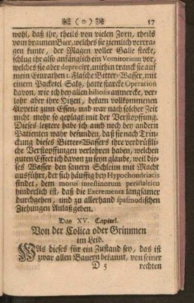 Das XV. Capitel. Von der Colica oder Grimmen im Leib