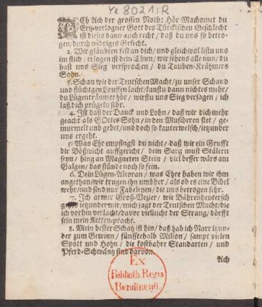 Ach Ach der grossen Noth: Hör Machomet du Ertz-verlogner Gott