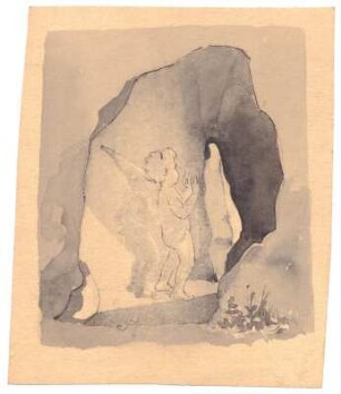 Kind in einer Landschaft : Nacktes Kind vor einem Felsen, seitlich dargestellt; Privatsammlung G. Kleinhempel