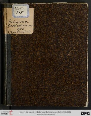 Chur-Pfältzische Religions-Declaration Vom 21. Novembris 1705 : [Geben in Unserer Residentz-Stadt Düsseldorff, den 21. Novembris 1705.]