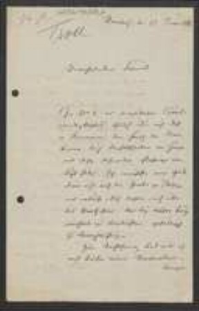 Brief von Maximilian Troll an Gottlieb August Herrich-Schaeffer